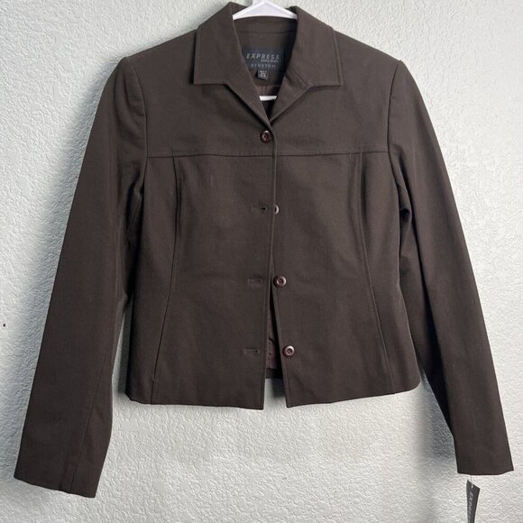 Express Jackets & Blazers - Express Womens Choclate Brown Blazer Jacket Size 5/6 Y2K Grunge 90s Academia
